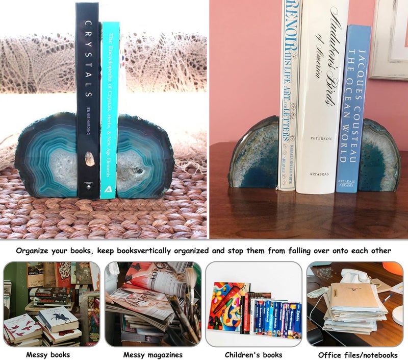 AMOYSTONE Teal Agate Bookends, Large Decorative Crystal Stone Ends 4-6 LBS for Heavy Books, Perfect for Study Room and Office Bookshelf Decor - Image 4